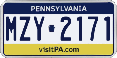 PA license plate MZY2171