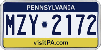 PA license plate MZY2172