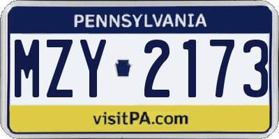 PA license plate MZY2173