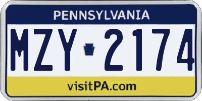 PA license plate MZY2174