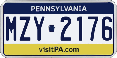 PA license plate MZY2176