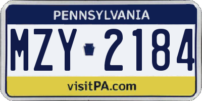 PA license plate MZY2184