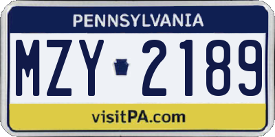 PA license plate MZY2189