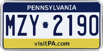 PA license plate MZY2190