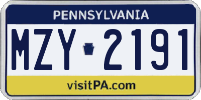 PA license plate MZY2191