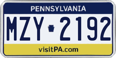 PA license plate MZY2192