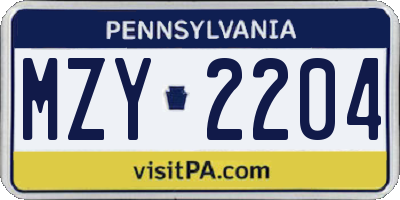 PA license plate MZY2204