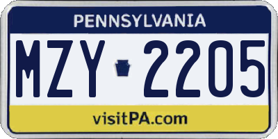 PA license plate MZY2205