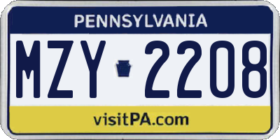 PA license plate MZY2208
