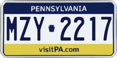 PA license plate MZY2217