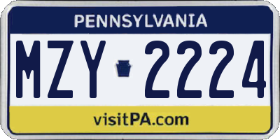 PA license plate MZY2224