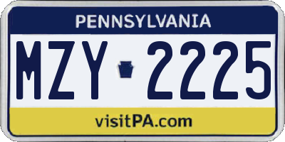 PA license plate MZY2225
