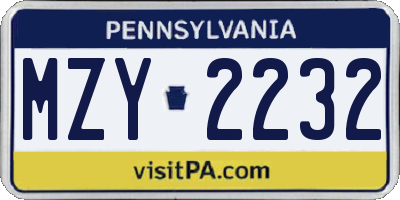 PA license plate MZY2232