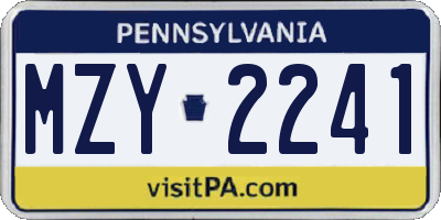 PA license plate MZY2241