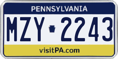 PA license plate MZY2243