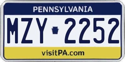 PA license plate MZY2252