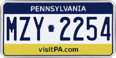 PA license plate MZY2254