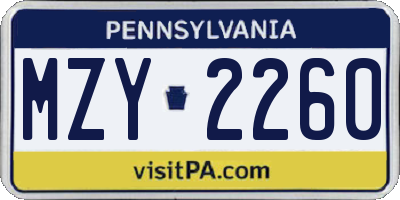 PA license plate MZY2260