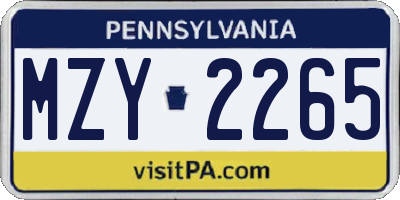 PA license plate MZY2265