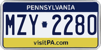 PA license plate MZY2280