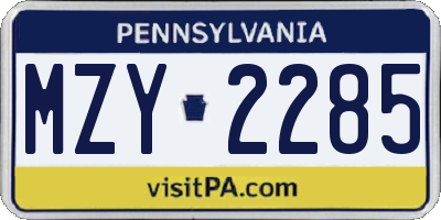 PA license plate MZY2285