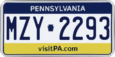 PA license plate MZY2293