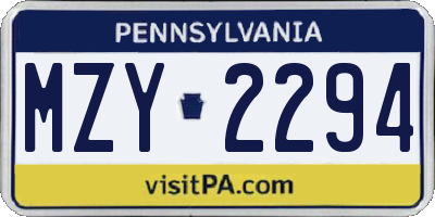 PA license plate MZY2294