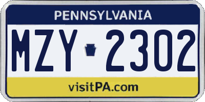 PA license plate MZY2302
