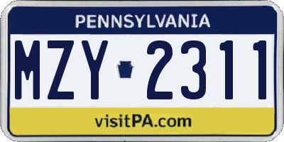 PA license plate MZY2311