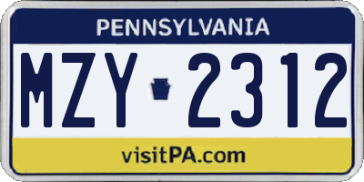PA license plate MZY2312
