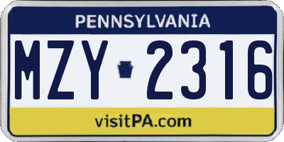 PA license plate MZY2316
