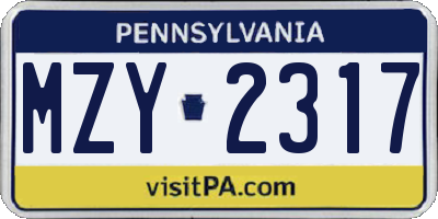 PA license plate MZY2317