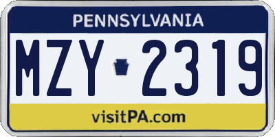 PA license plate MZY2319