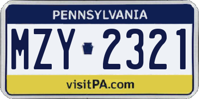 PA license plate MZY2321
