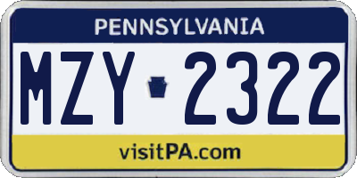 PA license plate MZY2322