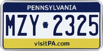PA license plate MZY2325