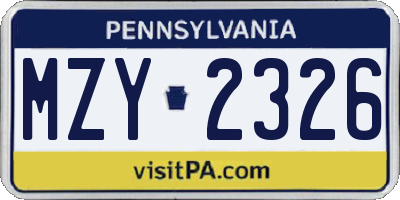 PA license plate MZY2326