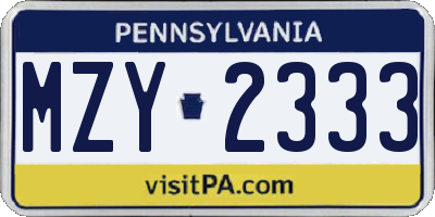 PA license plate MZY2333