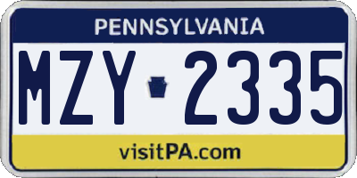 PA license plate MZY2335