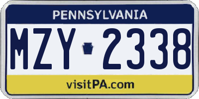 PA license plate MZY2338
