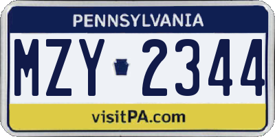 PA license plate MZY2344