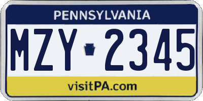 PA license plate MZY2345