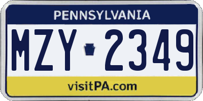 PA license plate MZY2349