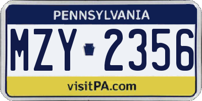 PA license plate MZY2356