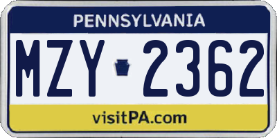 PA license plate MZY2362