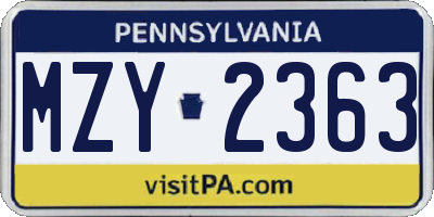 PA license plate MZY2363