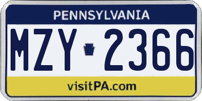 PA license plate MZY2366