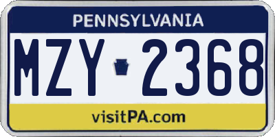 PA license plate MZY2368