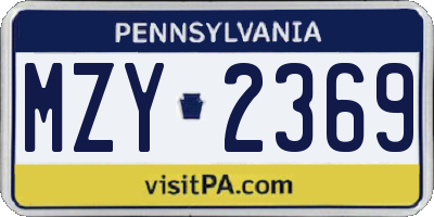 PA license plate MZY2369