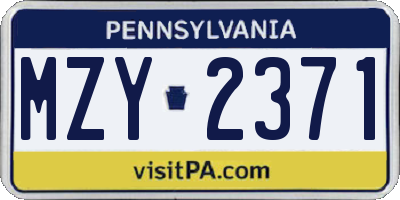 PA license plate MZY2371
